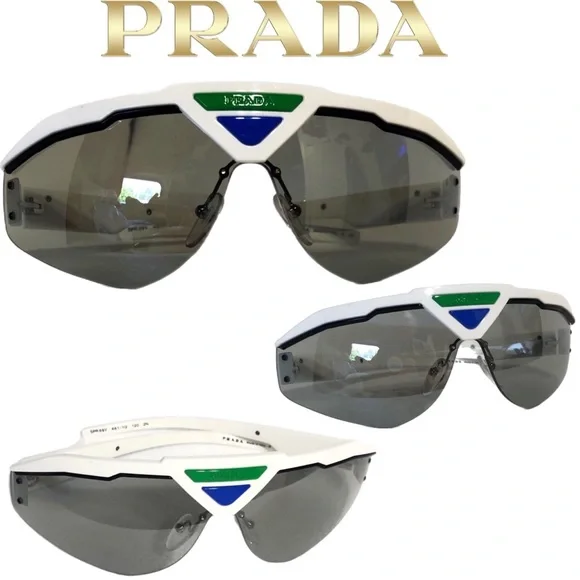 🆕 Prada white, blue & green Shield Sunglasses - Picture 14 of 16